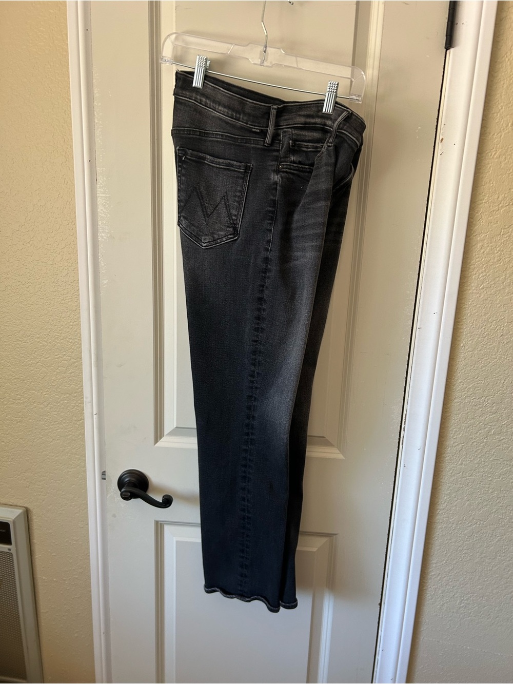 MOTHER Straight Leg Jeans in Washed Black The Outside Flood